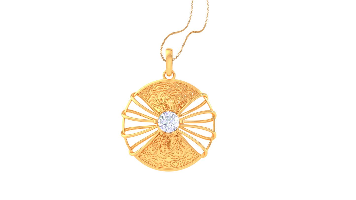 Radiant Bloom Pendant In Gold Textured - 0.59 Ct Diamond