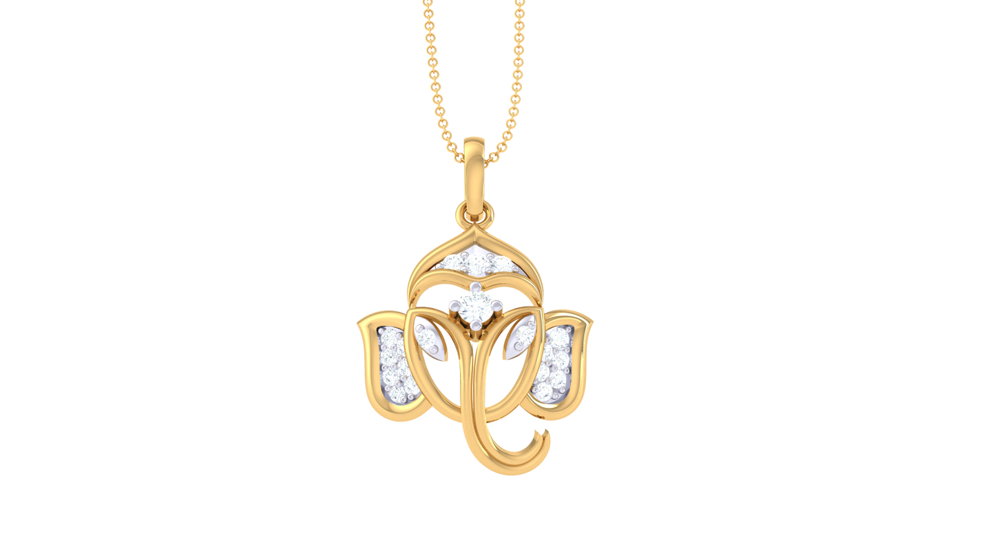 Graceful Ganesha Pendant In Gold - 0.13 Ct Diamond Highlights