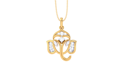 Graceful Ganesha Pendant In Gold - 0.13 Ct Diamond Highlights