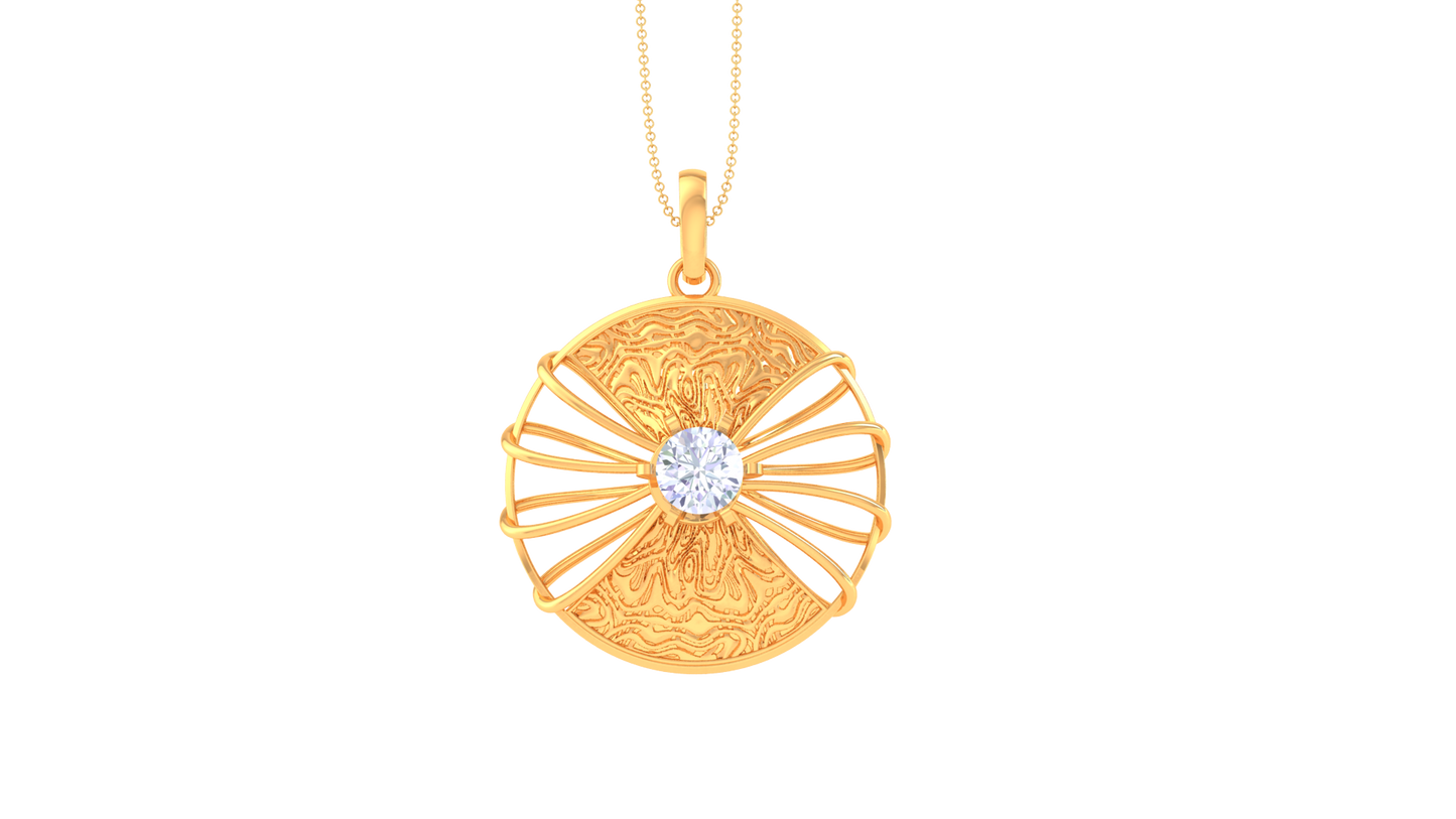 Radiant Bloom Pendant In Gold Textured - 0.59 Ct Diamond