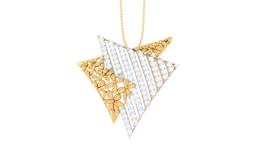 Overlapping Triangle & Floral Motif Gold Pendant - 0.55 Ct Dazzling Diamonds