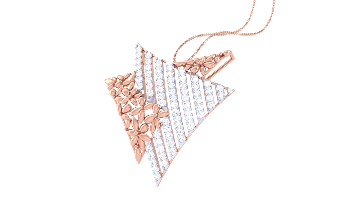 Overlapping Triangle & Floral Motif Gold Pendant - 0.55 Ct Dazzling Diamonds