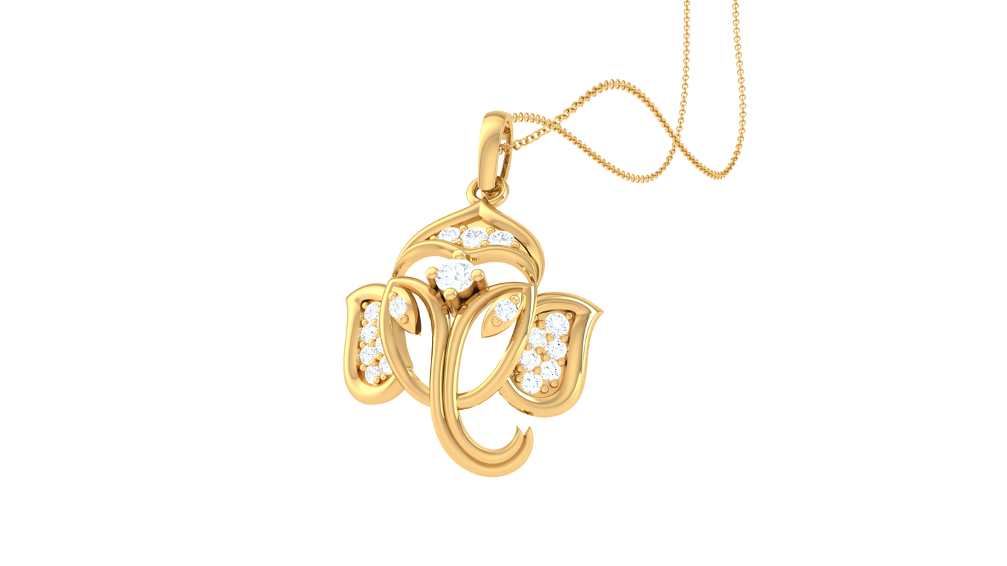 Graceful Ganesha Pendant In Gold - 0.13 Ct Diamond Highlights