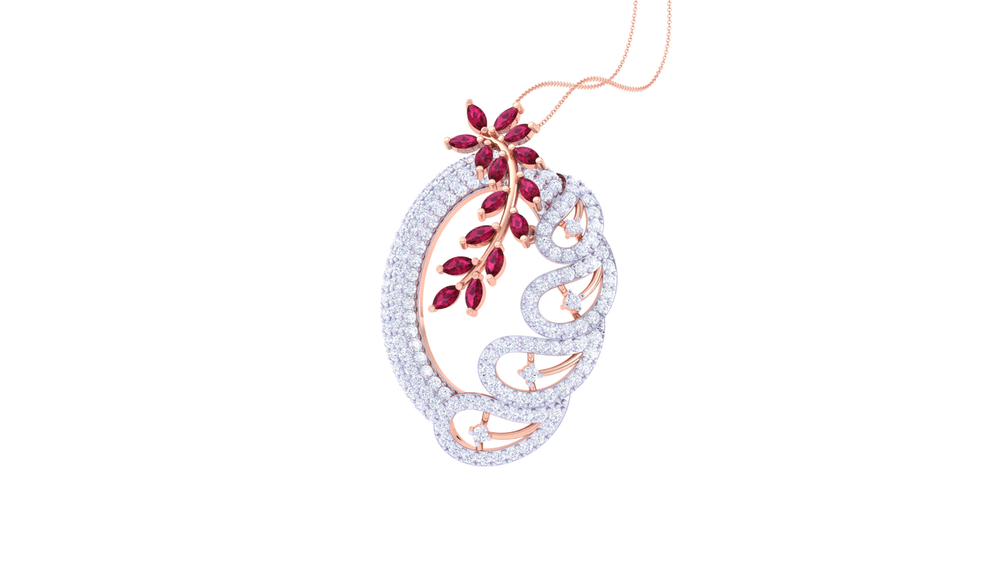 Crimson Leaf Elegance Diamond Pendent In Gold - 2.30 Ct