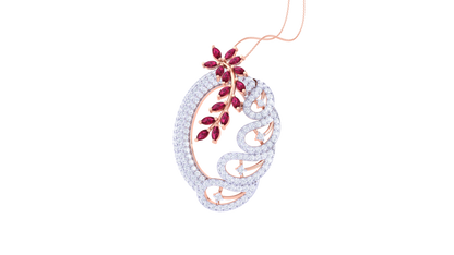Crimson Leaf Elegance Diamond Pendent In Gold - 2.30 Ct