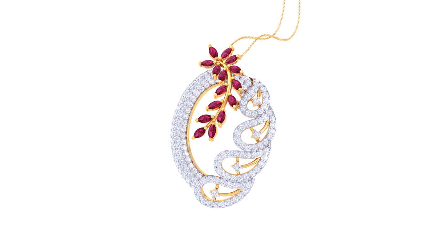 Crimson Leaf Elegance Diamond Pendent In Gold - 2.30 Ct