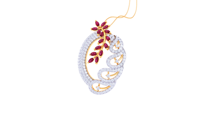 Crimson Leaf Elegance Diamond Pendent In Gold - 2.30 Ct