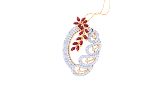 Crimson Leaf Elegance Diamond Pendent In Gold - 2.30 Ct