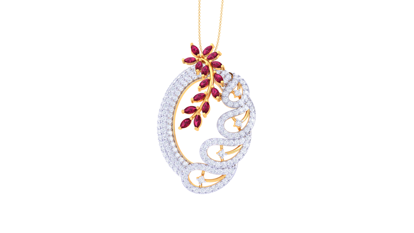 Crimson Leaf Elegance Diamond Pendent In Gold - 2.30 Ct