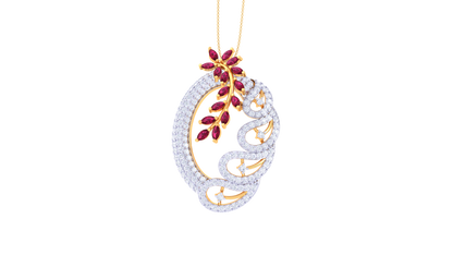 Crimson Leaf Elegance Diamond Pendent In Gold - 2.30 Ct