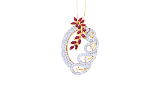 Crimson Leaf Elegance Diamond Pendent In Gold - 2.30 Ct