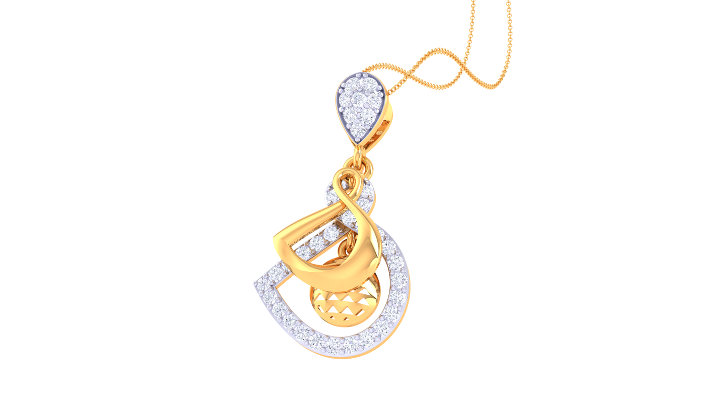 Elegant Gold Pendet - 0.36 Ct Sparkling  Diamonds In Sculptural Drop Design
