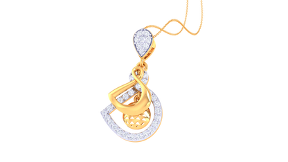 Elegant Gold Pendet - 0.36 Ct Sparkling  Diamonds In Sculptural Drop Design