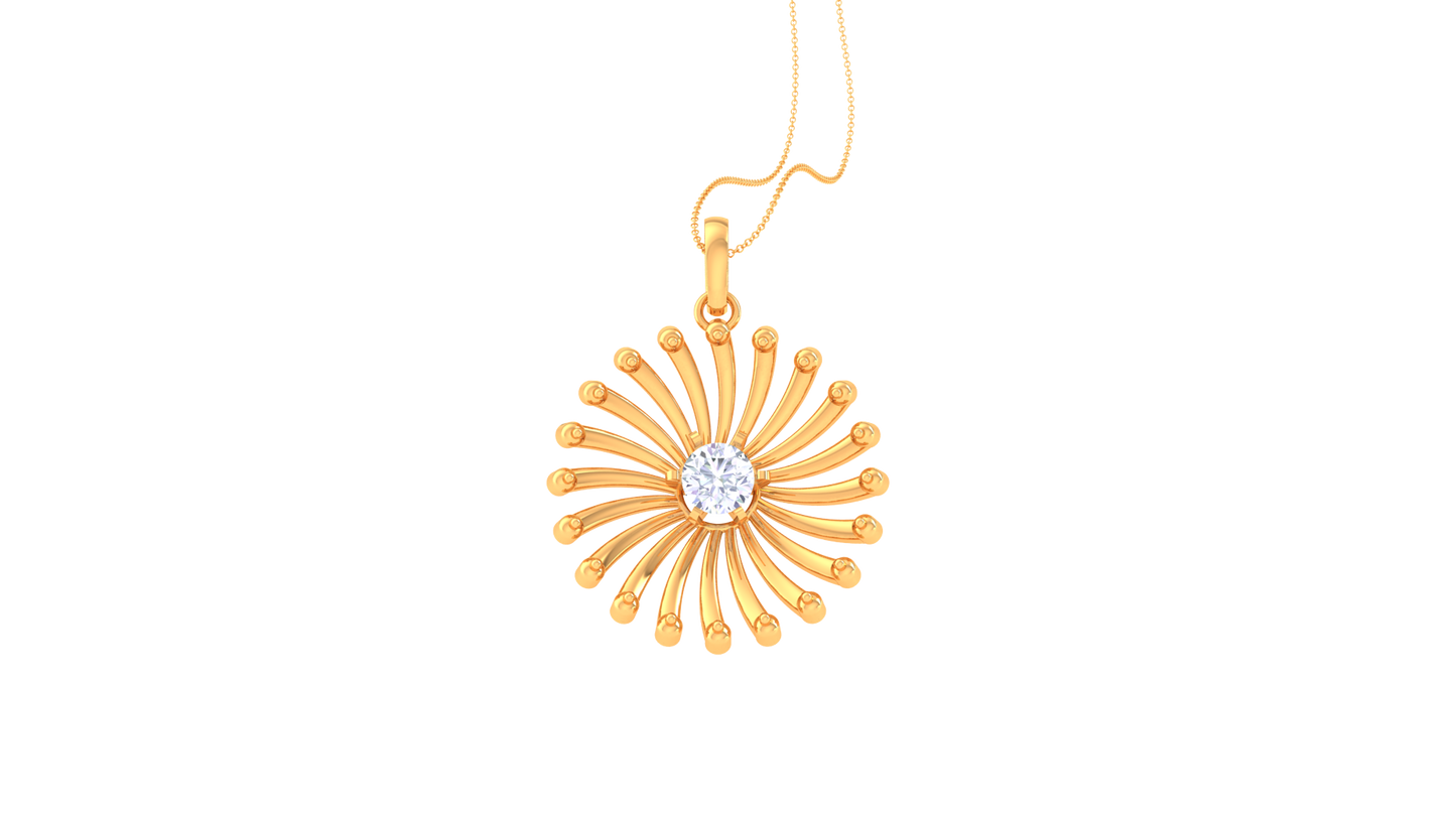 Solar Grace Pendant In Sculpted Gold - 0.59 Ct Dazzling Diamond
