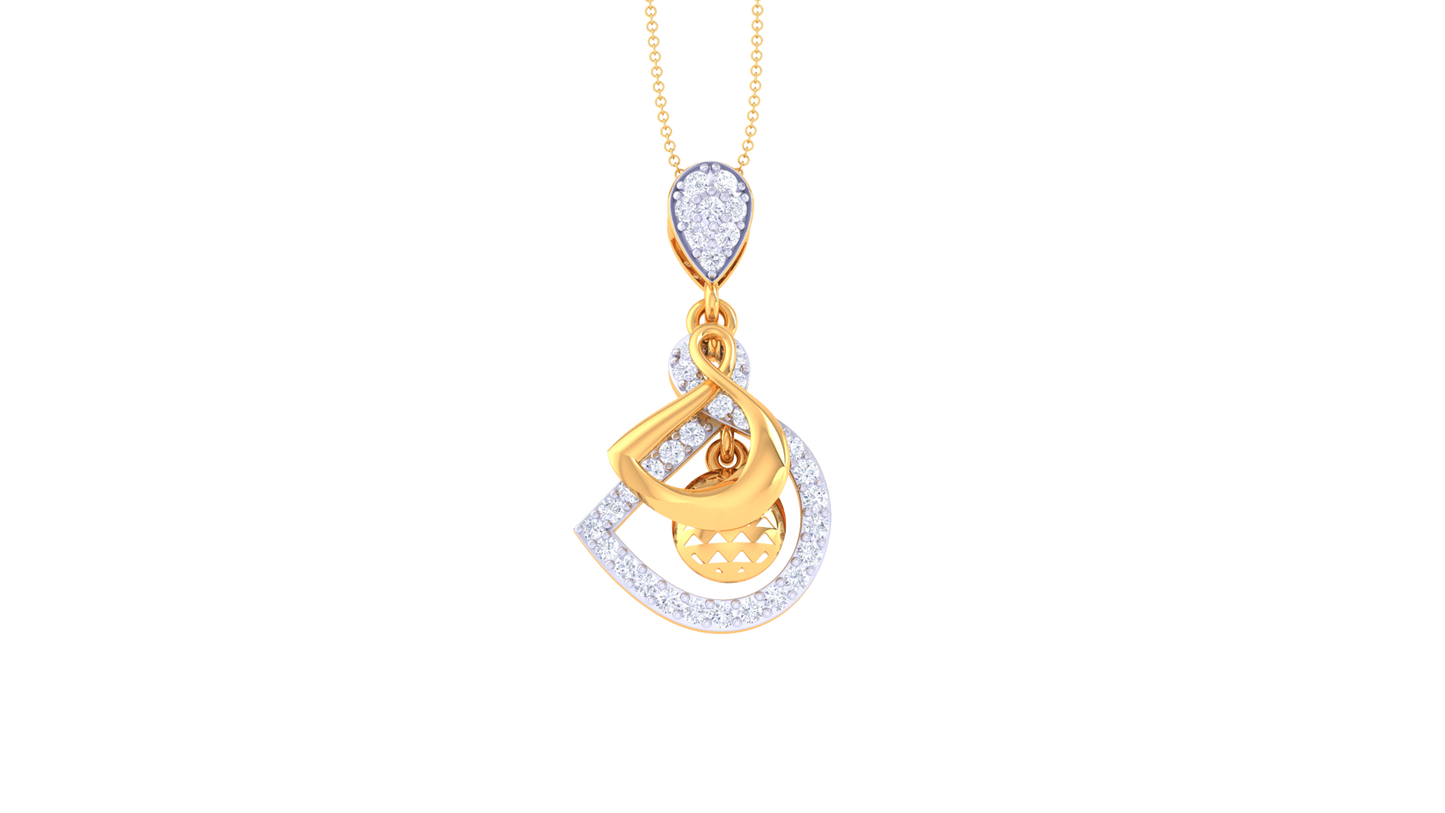 Elegant Gold Pendet - 0.36 Ct Sparkling  Diamonds In Sculptural Drop Design