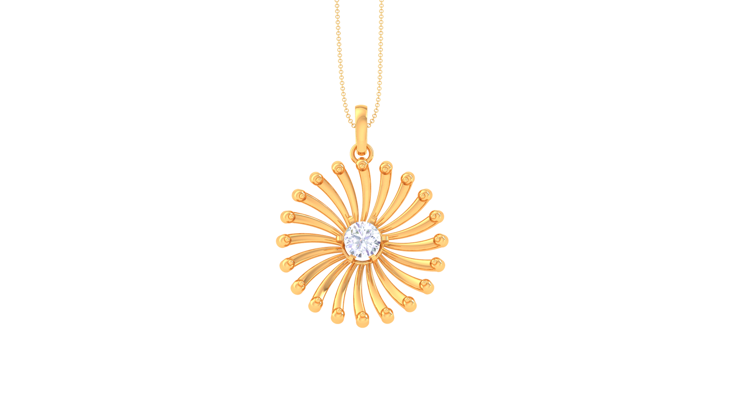 Solar Grace Pendant In Sculpted Gold - 0.59 Ct Dazzling Diamond