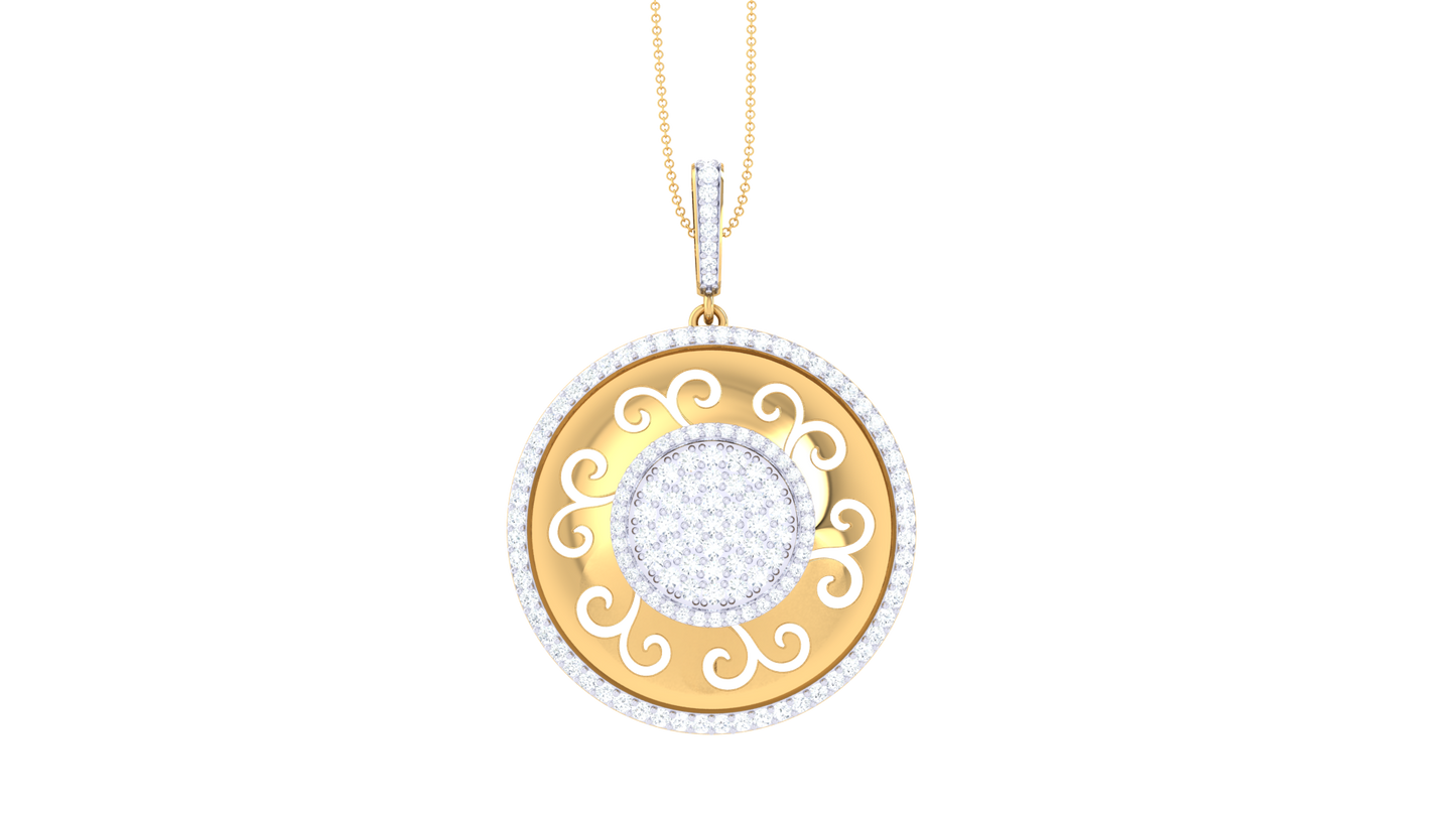 Sunbrust Scroll Gold Pendant - 1.41 Ct Diamond Cluster