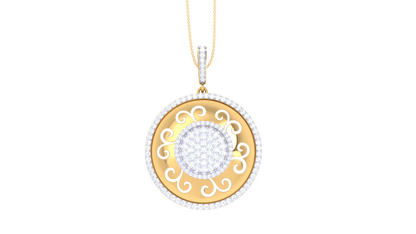 Sunbrust Scroll Gold Pendant - 1.41 Ct Diamond Cluster