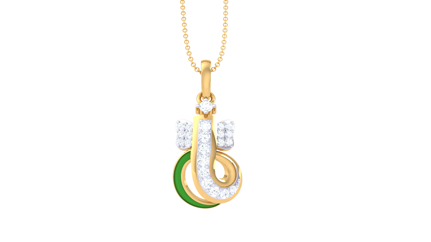 Ornate Loop Ganesha Pendant In Gold - 0.14 Ct Dazzling Diamond