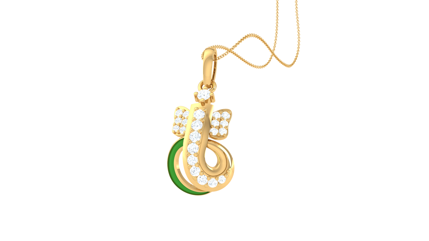 Ornate Loop Ganesha Pendant In Gold - 0.14 Ct Dazzling Diamond
