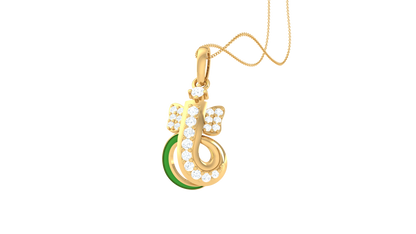 Ornate Loop Ganesha Pendant In Gold - 0.14 Ct Dazzling Diamond