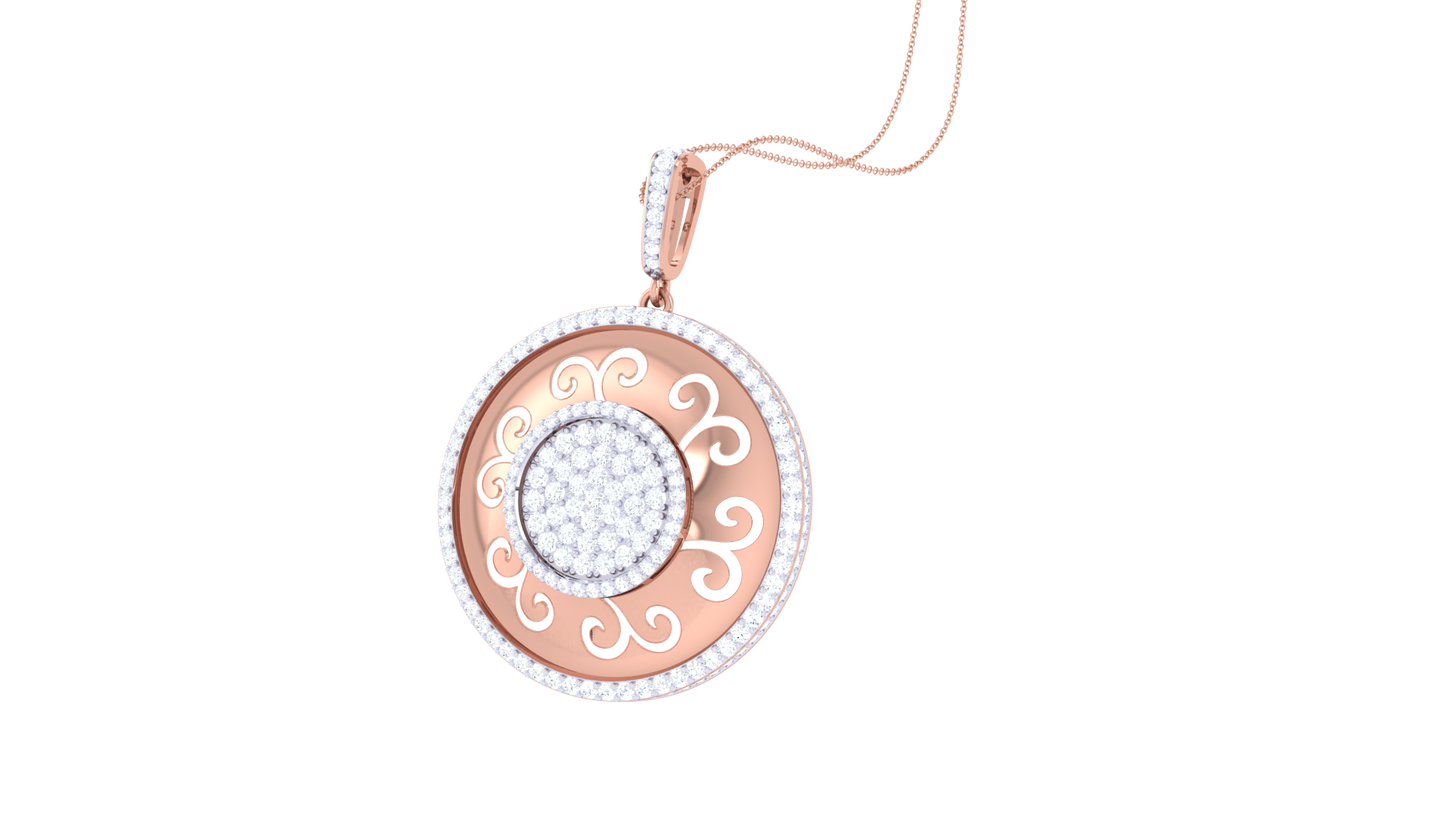 Sunbrust Scroll Gold Pendant - 1.41 Ct Diamond Cluster