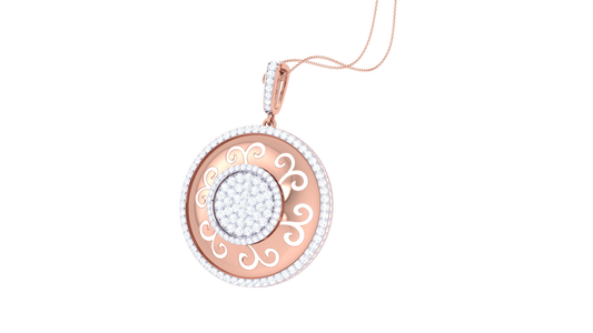 Sunbrust Scroll Gold Pendant - 1.41 Ct Diamond Cluster