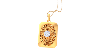 Ornate Rectangle Pendant In Rose Gold - 0.59 Ct Brilliant Round Diamond