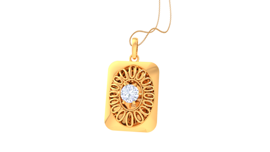 Ornate Rectangle Pendant In Rose Gold - 0.59 Ct Brilliant Round Diamond