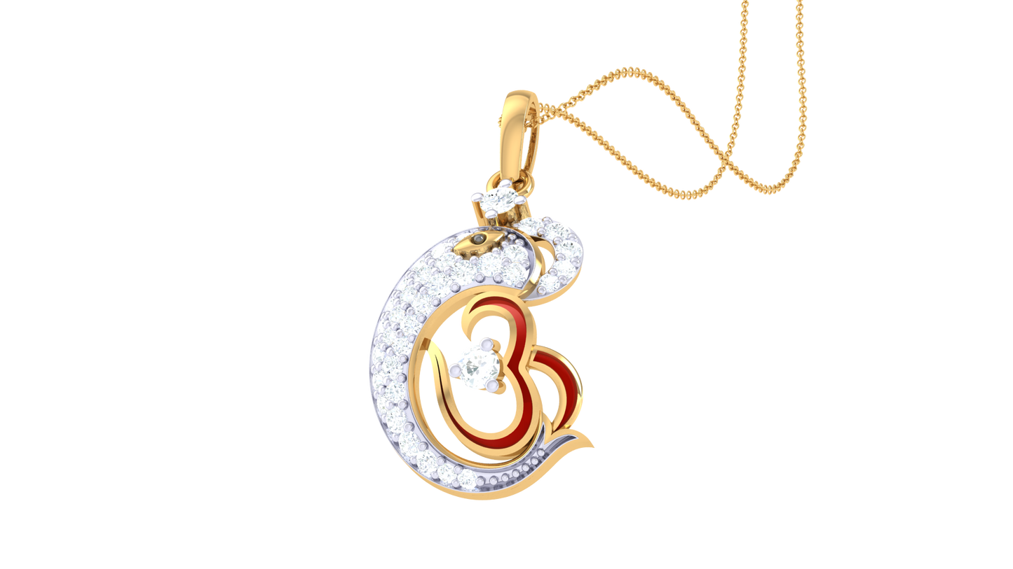 Om Ganesh Pendant In Gold - 0.24 Ct Sparking Diamonds