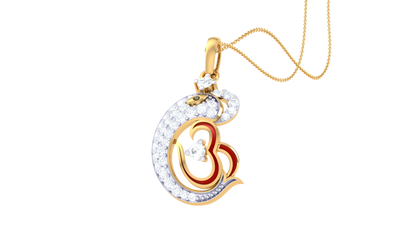 Om Ganesh Pendant In Gold - 0.24 Ct Sparking Diamonds