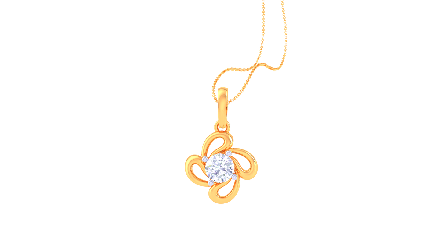 Golden Petal Solitaire Pendant In Gold - 0.59 Ct Round Diamond