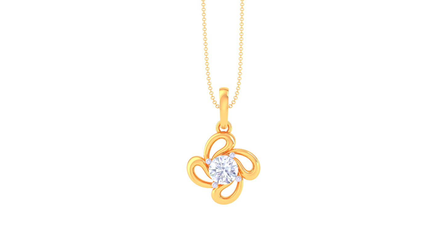 Golden Petal Solitaire Pendant In Gold - 0.59 Ct Round Diamond