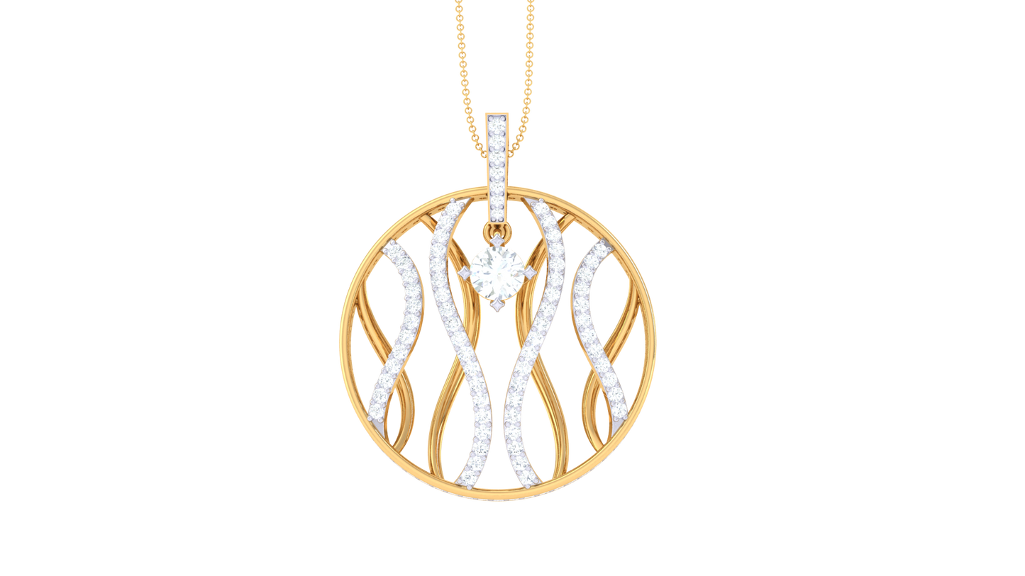 Circular Gold Pendant With Central Solitaire - 1.31 Ct Diamonds