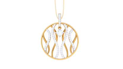 Circular Gold Pendant With Central Solitaire - 1.31 Ct Diamonds