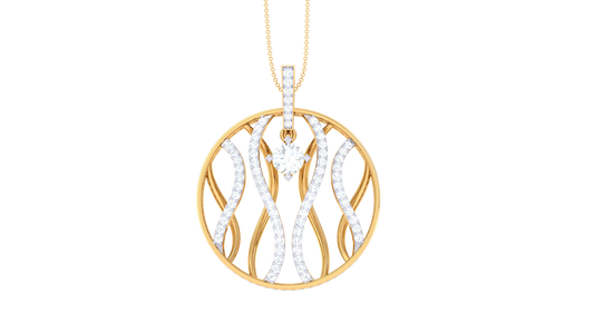 Circular Gold Pendant With Central Solitaire - 1.31 Ct Diamonds