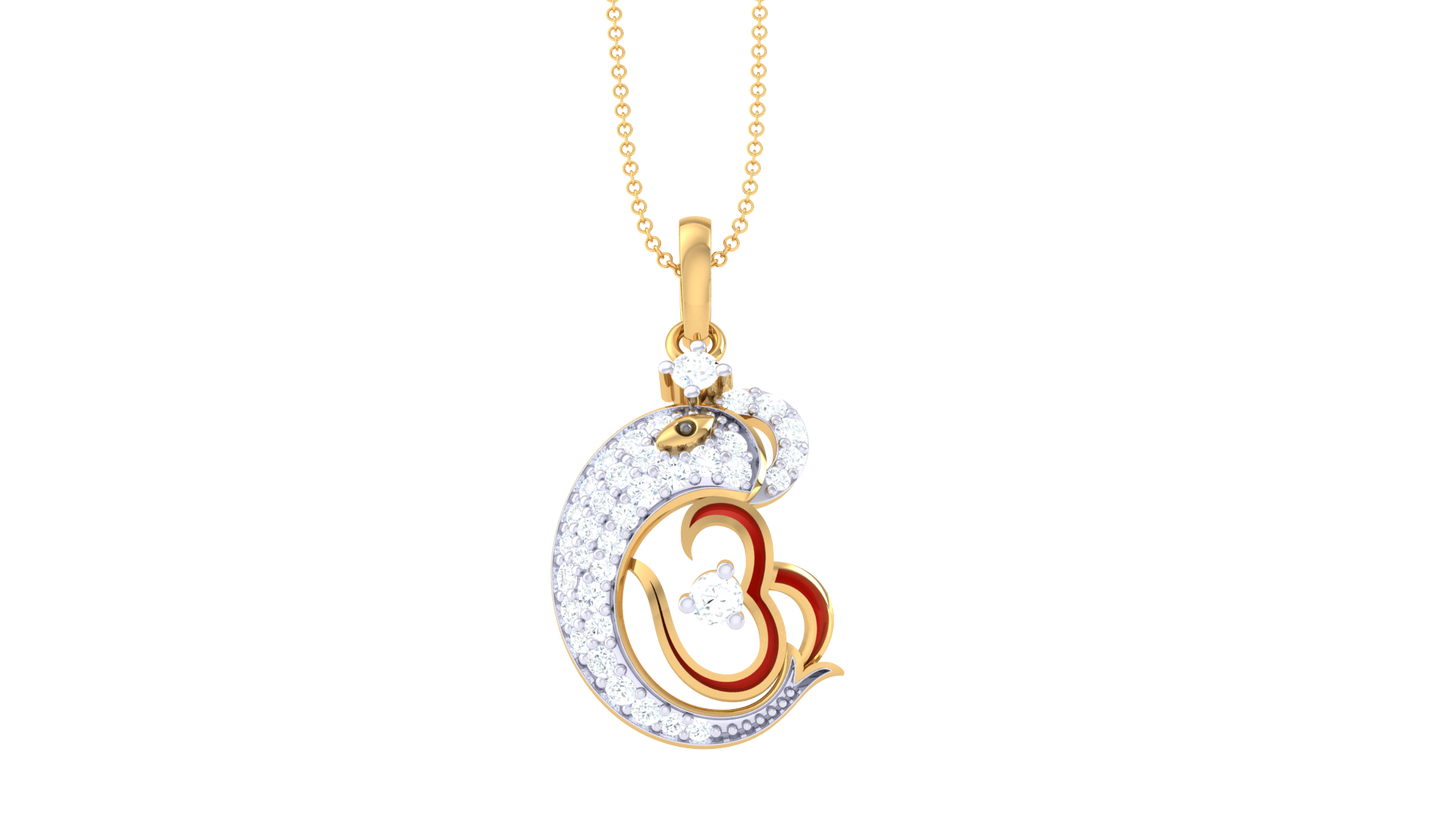 Om Ganesh Pendant In Gold - 0.24 Ct Sparking Diamonds