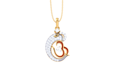 Om Ganesh Pendant In Gold - 0.24 Ct Sparking Diamonds