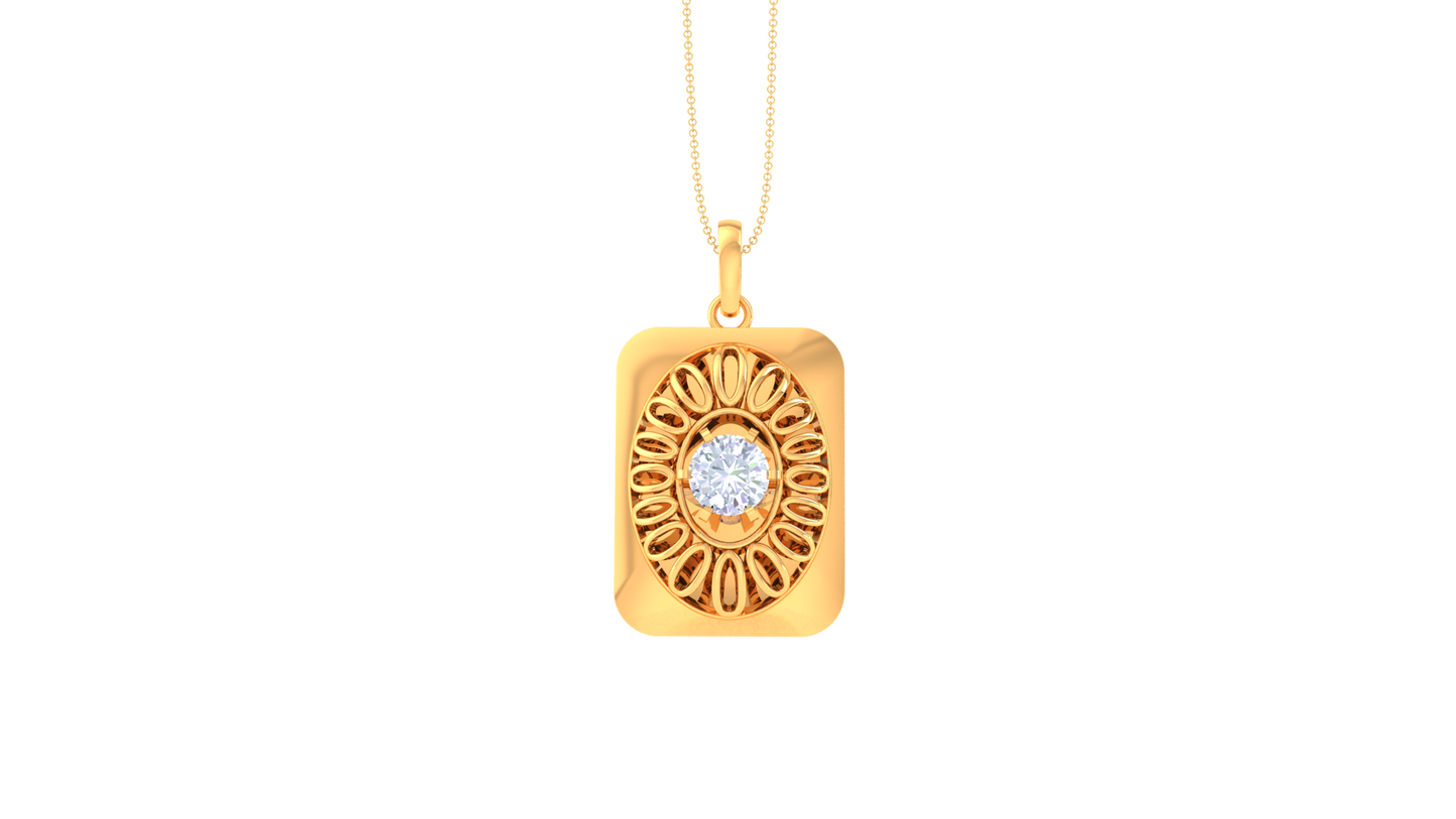 Ornate Rectangle Pendant In Rose Gold - 0.59 Ct Brilliant Round Diamond