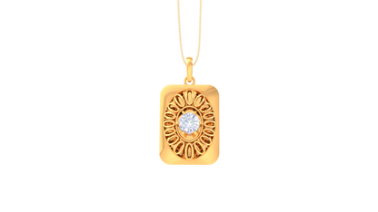 Ornate Rectangle Pendant In Rose Gold - 0.59 Ct Brilliant Round Diamond