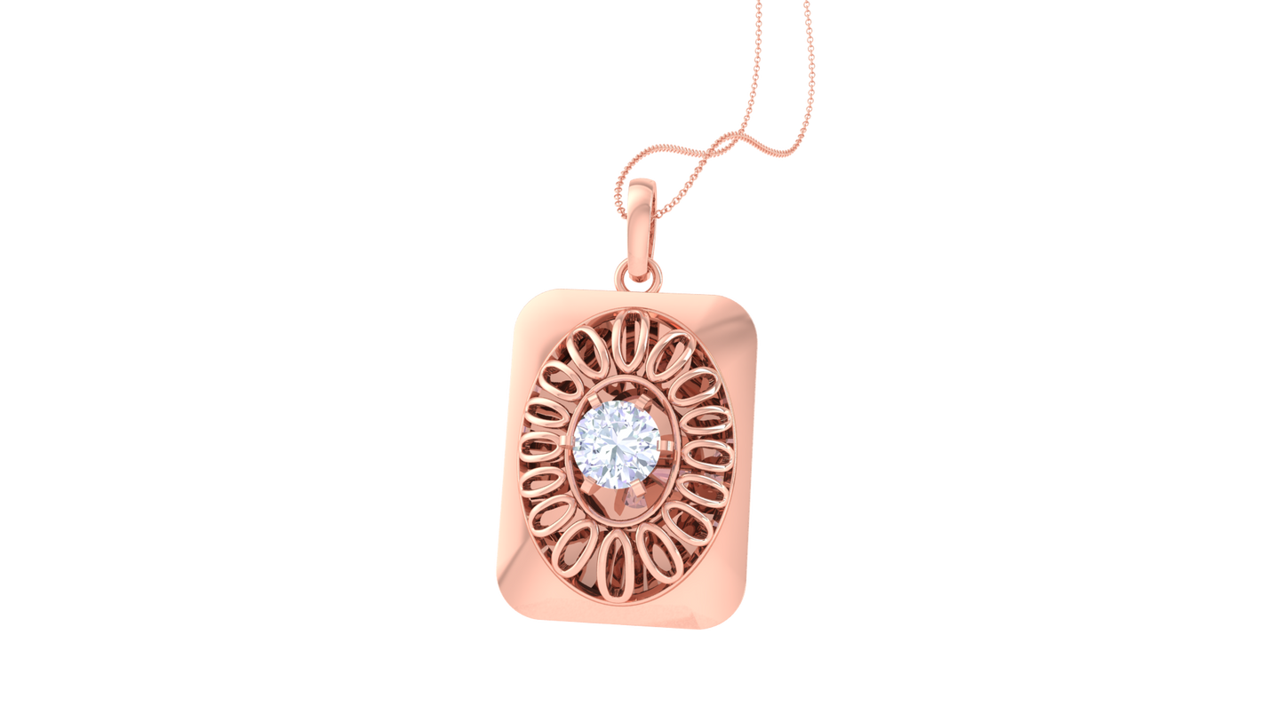 Ornate Rectangle Pendant In Rose Gold - 0.59 Ct Brilliant Round Diamond