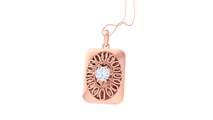 Ornate Rectangle Pendant In Rose Gold - 0.59 Ct Brilliant Round Diamond