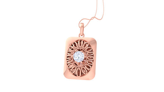 Ornate Rectangle Pendant In Rose Gold - 0.59 Ct Brilliant Round Diamond