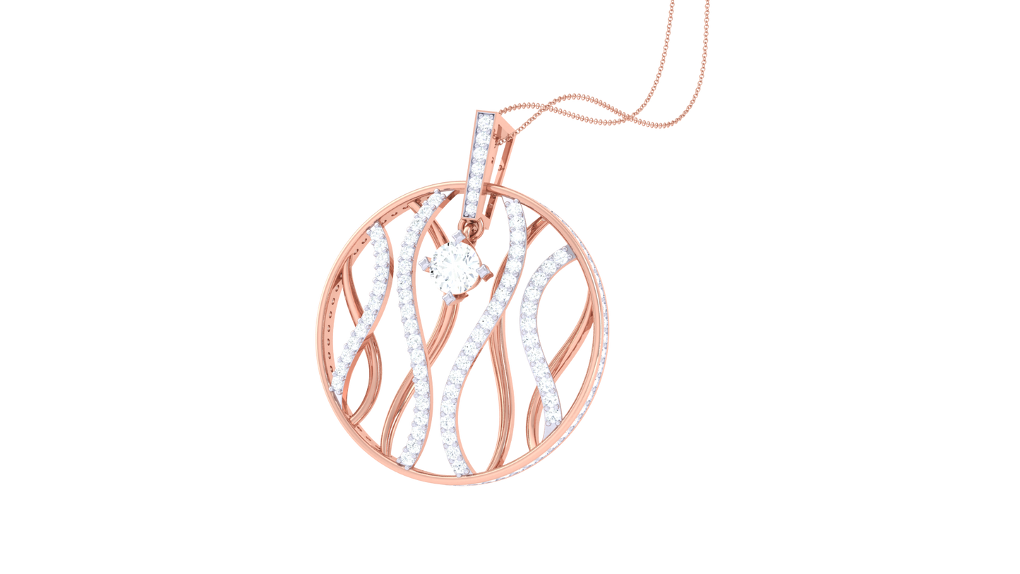 Circular Gold Pendant With Central Solitaire - 1.31 Ct Diamonds