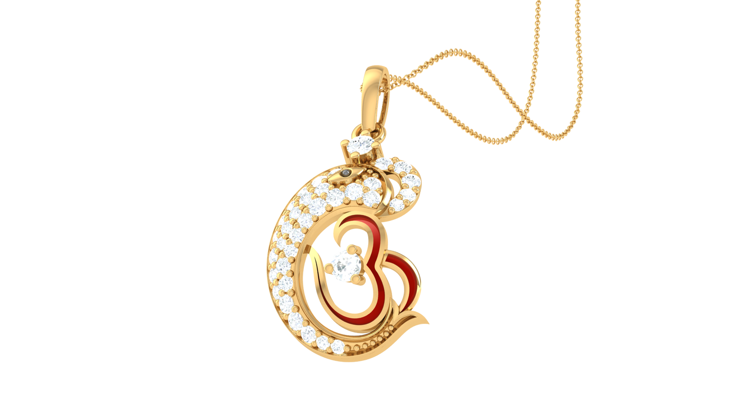 Om Ganesh Pendant In Gold - 0.24 Ct Sparking Diamonds