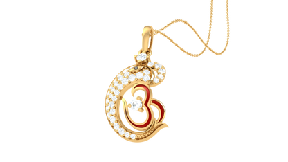 Om Ganesh Pendant In Gold - 0.24 Ct Sparking Diamonds