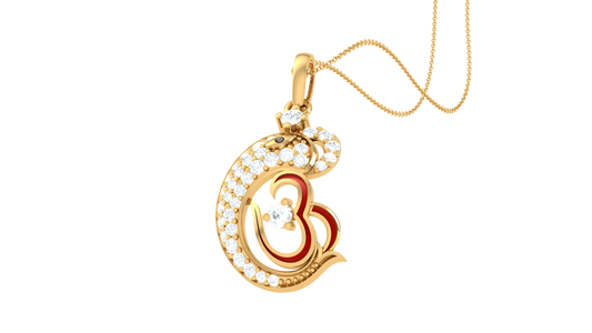 Om Ganesh Pendant In Gold - 0.24 Ct Sparking Diamonds