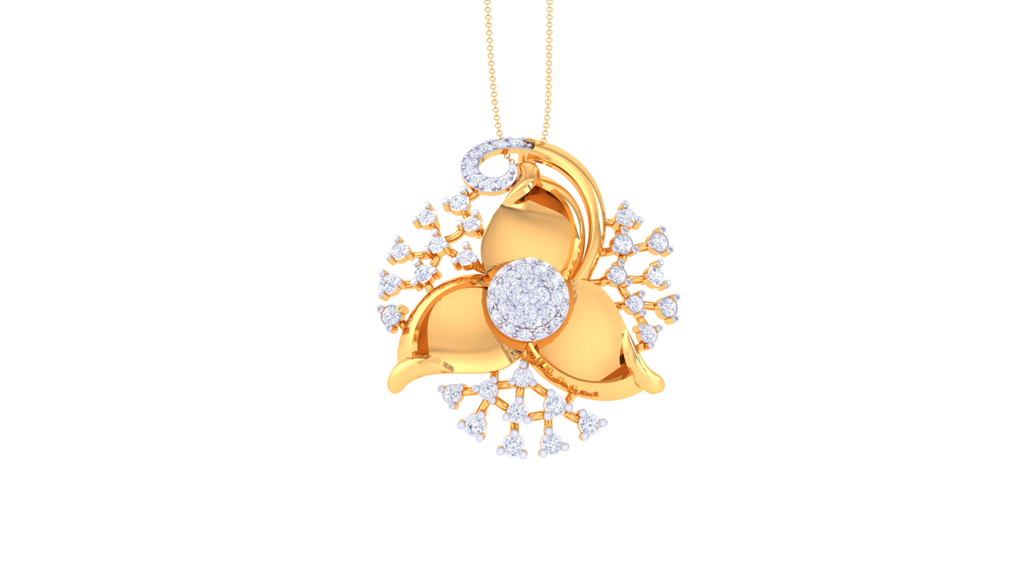 Radiant Flora Pendent With Diamond In Gold - 1.39 Ct