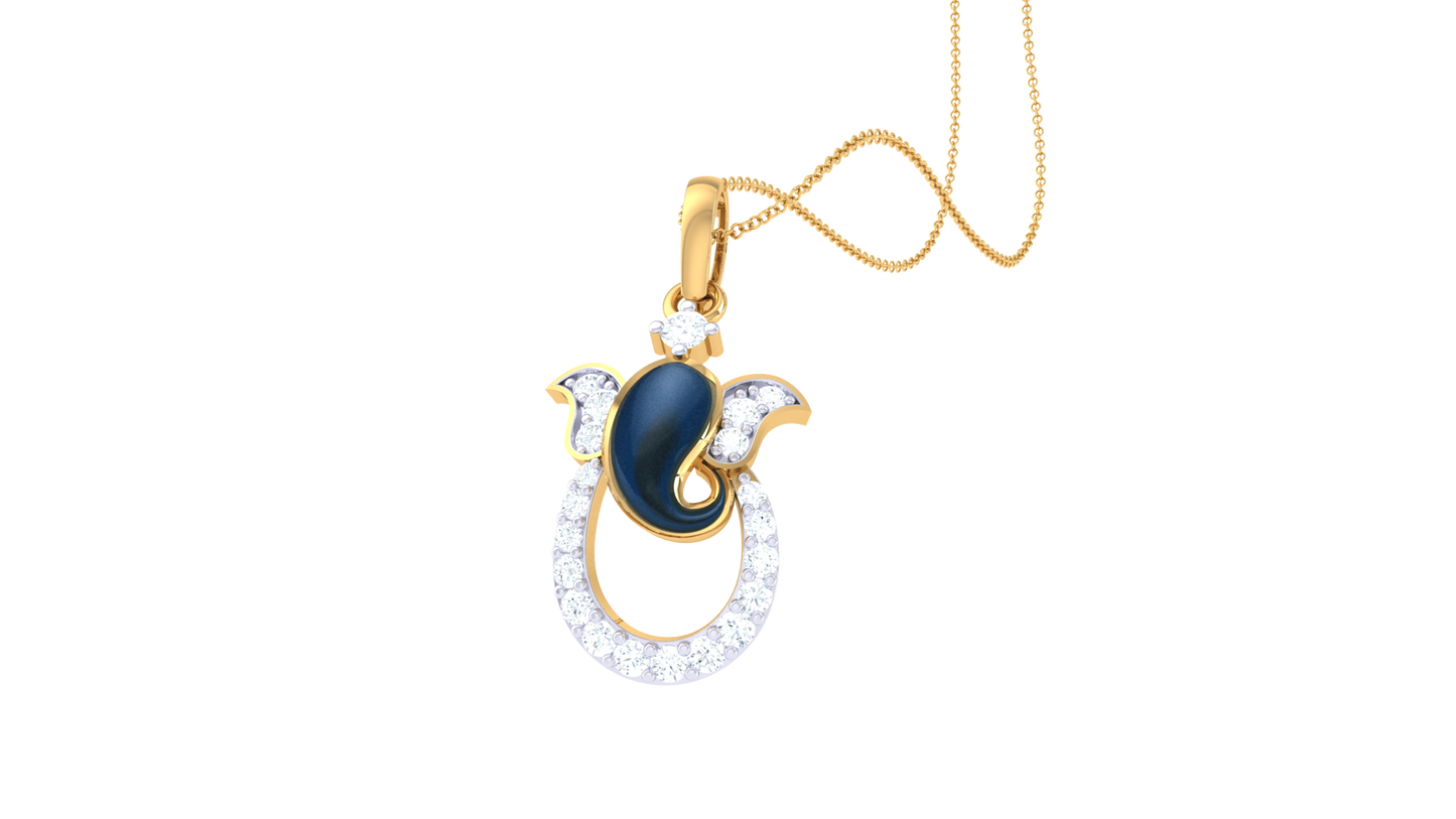 Divine Ganesha Pendant In Gold - 0.15 Ct Brilliant Cut Diamonds