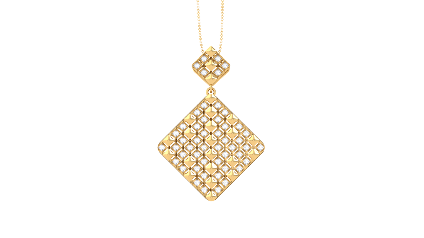 Rhombus Pave Charm Pendent In Gold  - 0.57 Ct Sparking Diamond